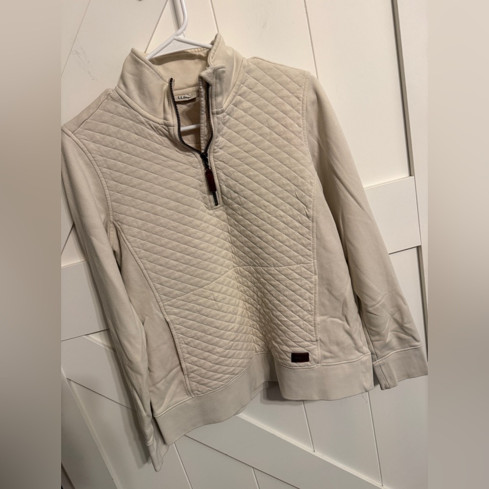L.L. Bean Women's Cream Quilted Cowl Neck Sweater